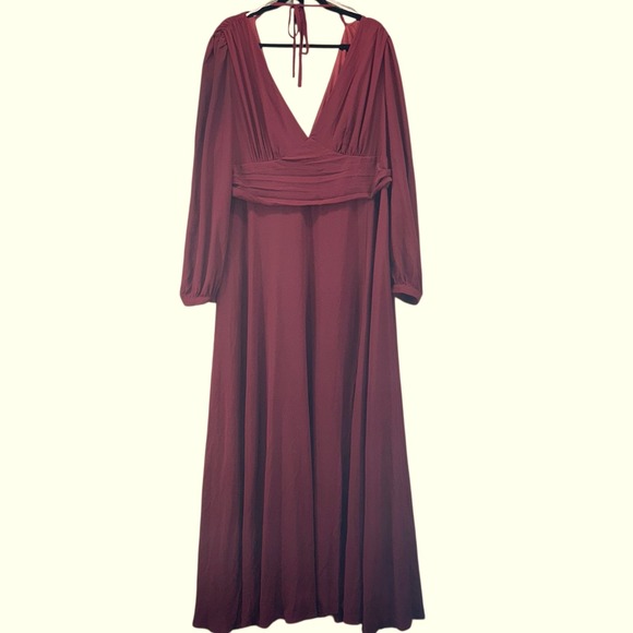 Lulus Womans Burgundy Gown Size 3X Long Sleeve Empire Waist‎ Formal Front Slit - Picture 1 of 16